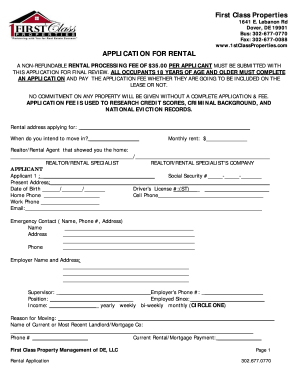 Delaware Rental Application Form