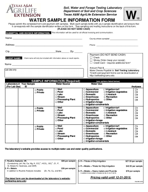 Texas Water Sample Information Form