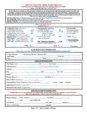 2014 USA Water Polo Athlete Membership Form