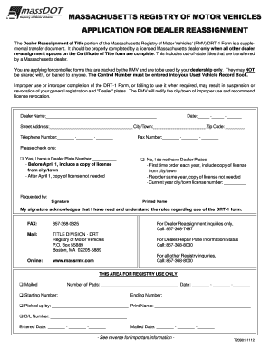 Massachusetts DRT-1 Dealer Reassignment Form