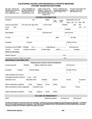 California Pacific Orthopaedics Patient Registration Form