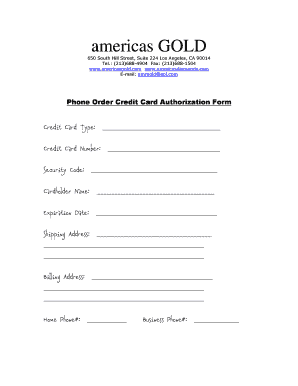 Phone Order Credit Card Authorization Form
