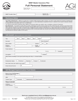 SMSF Master Insurance Plan Application