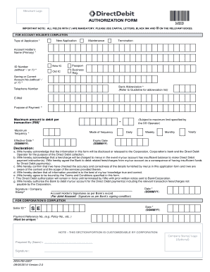 Malaysian Direct Debit Authorization Form