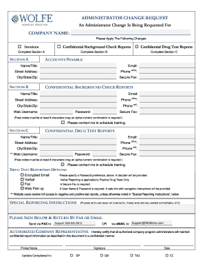 Administrator Change Request Form