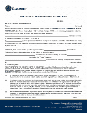 Subcontract Labor and Material Payment Bond