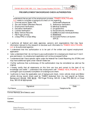 Pre-Employment Background Check Authorization