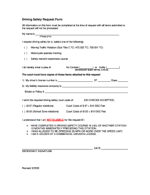 Driving Safety Request Form