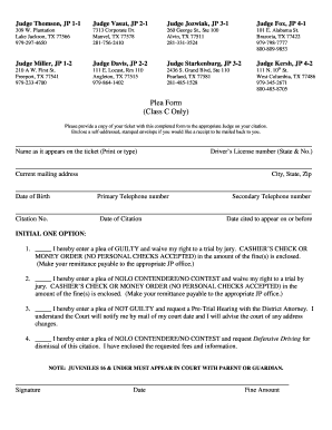 Texas Class C Plea Form