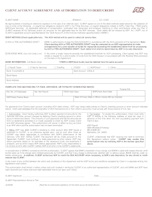 ADP Client Account Agreement and Authorization to Debit/Credit