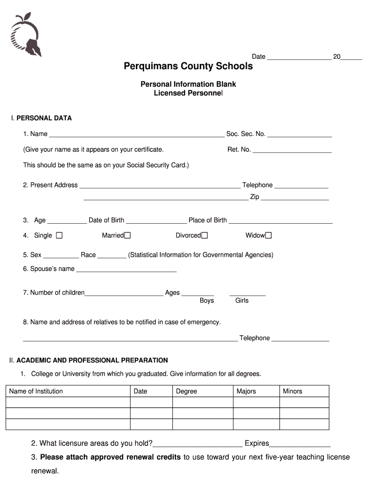 Fillable Online Personal Information Blank Licensed Personne Fax Email Print - pdfFiller