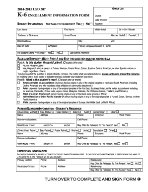 K-6 Enrollment Information Form