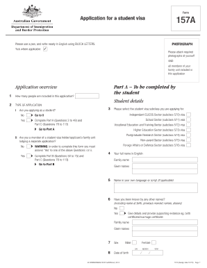 Australian Student Visa Application Form 157A
