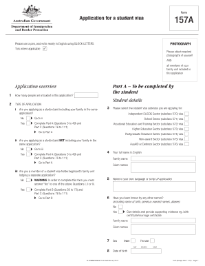 Australian Student Visa Application Form 157A