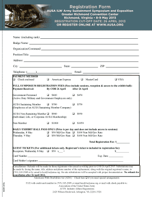 AUSA ILW Army Sustainment Symposium Registration Form