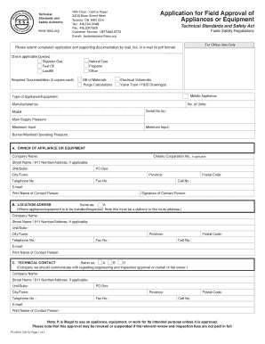 Technical Application for Field Approval of Appliances or Equipment