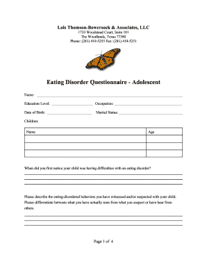 Eating Disorder Questionnaire - Adolescent