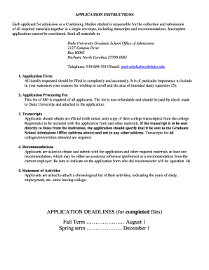 Duke University Continuing Studies Application Form