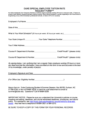 Duke Employee Tuition Rate Request Form