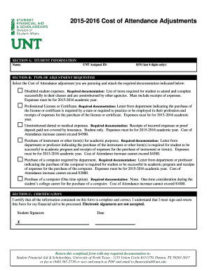 2015-2016 Cost of Attendance Adjustment Form