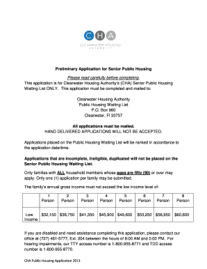 Preliminary Application for Senior Public Housing