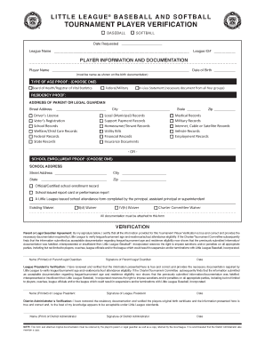 Little League Player Verification Form