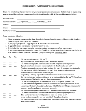 Corporation Partnership Tax Organizer