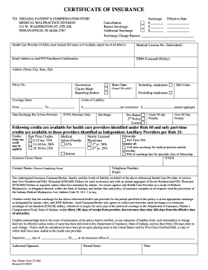 Certificate of Insurance for Indiana Medical Malpractice