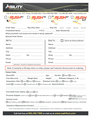 Prosthetic Foot Order Form