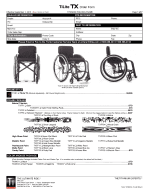 TiLite Titanium Folding Frame Order Form