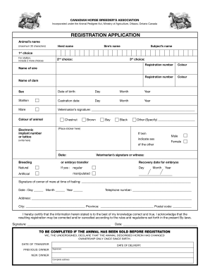 Canadian Horse Breeder Registration Application
