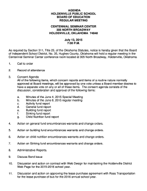 Board Agenda July 13 2015 - Holdenville Public Schools