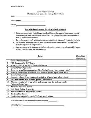 Junior Portfolio Checklist