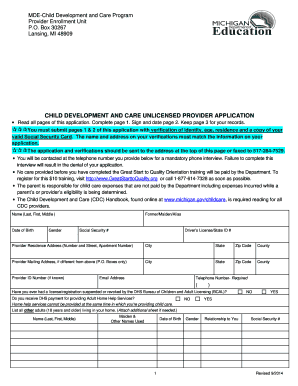 Michigan Child Development and Care Unlicensed Provider Application