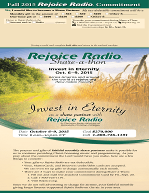 Rejoice Radio Share Partner Commitment Form