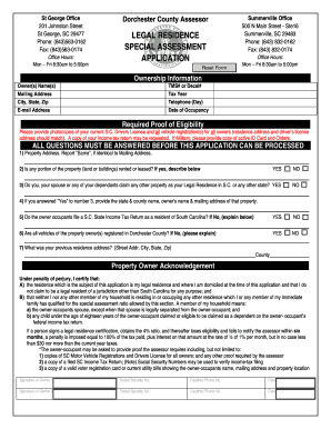 South Carolina Legal Residence Special Assessment Application