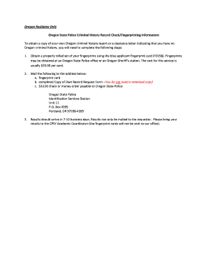 Oregon Criminal History Record Check Form
