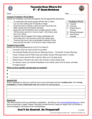 Tsunami Safety Worksheet