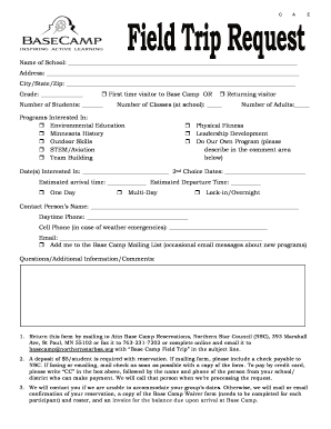 Base Camp Field Trip Request Form
