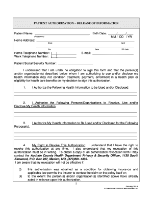 Patient Authorization Release of Information Form