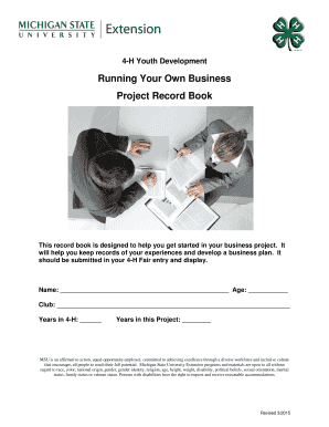 4-H Youth Business Project Record Book