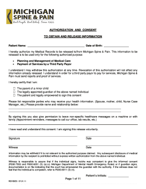 Michigan Spine & Pain Authorization and Consent Form