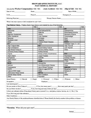 Broward Spine Institute Medical History Form