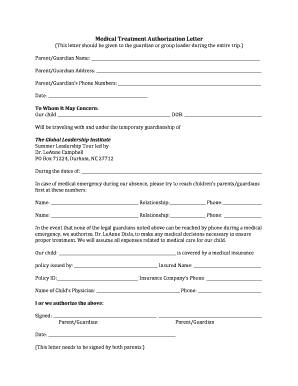 Medical Treatment Authorization Letter