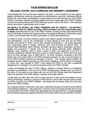 Palm Springs Gun Club Waiver and Release Agreement