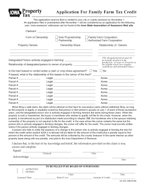 Iowa Family Farm Tax Credit Application