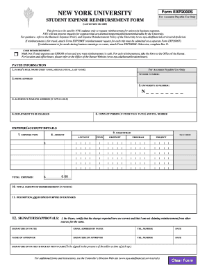 NYU Student Expense Reimbursement Form
