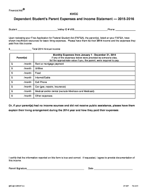 What goes in a income statement - Dependent Students Parent Expenses and Income Statement 20152016