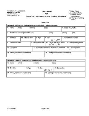 Voluntary Critical Illness Insurance Application