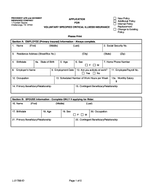 Voluntary Specified Critical Illness Insurance Application